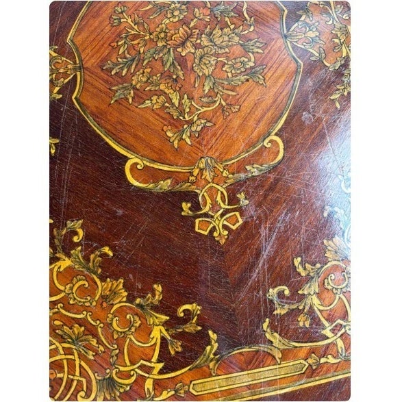 19th-Century French Louis XVI-Style Marquetry Game Table With Brass Ormolu Trim For Sale - Image 10 of 12