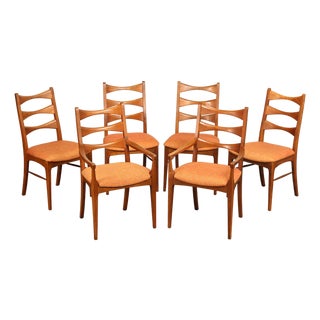 Lane Rhythm Mid Century Modern Set Of Six Walnut Dining Chairs For Sale