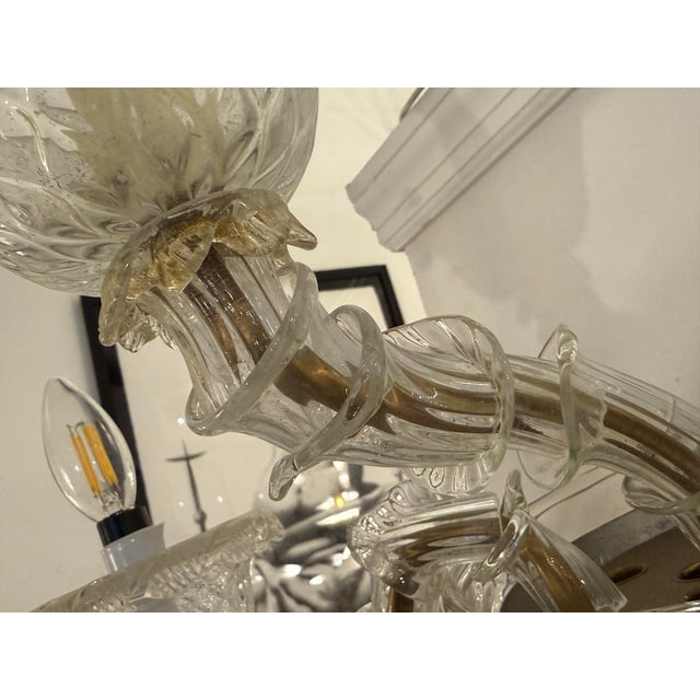 Glass Mid 20th Century Murano Style Glass + Brass Sconce For Sale - Image 7 of 12