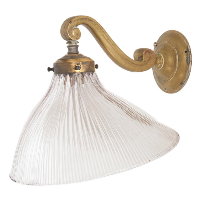 Antique Reclaimed Glass Wall Light from Holophane, 1930s For Sale