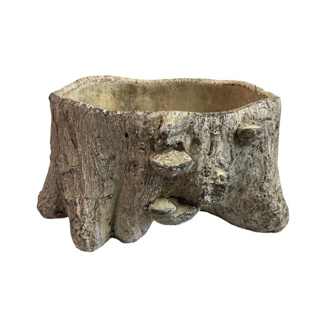 Small Faux Bois Planter by Porch View. This Charming "Faux Wood" Cement Planter Has the Texture and Mushrooms That Mimic a...