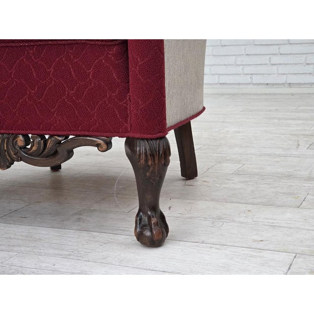 Danish Armchair in Red and Light Grey Wool and Oak, 1950s For Sale - Image 4 of 18