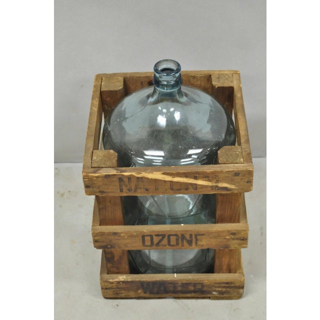 Vintage Great Bear Blue 5 Gallon Glass Carboy Jug in Wooden Crate For Sale - Image 11 of 13
