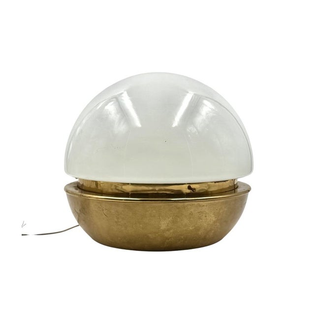 Metal Mid-Century Brass and Glass Dome Table Lamp, Italy, 1960s For Sale - Image 7 of 13