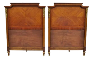 Antique French Louis XVI Style Marquetry Inlay Twin Bed Headboard - a Pair