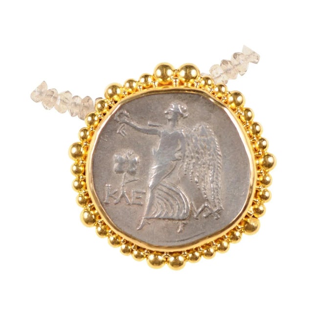 Antique Ancient Greek Coin in 22k Gold Pendant For Sale - Image 4 of 8