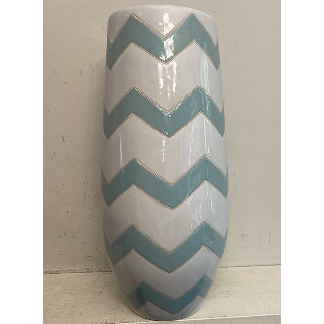 Vintage Chinsese Ceramic19.5” Zigzag Pattern Floor Vase For Sale - Image 4 of 6