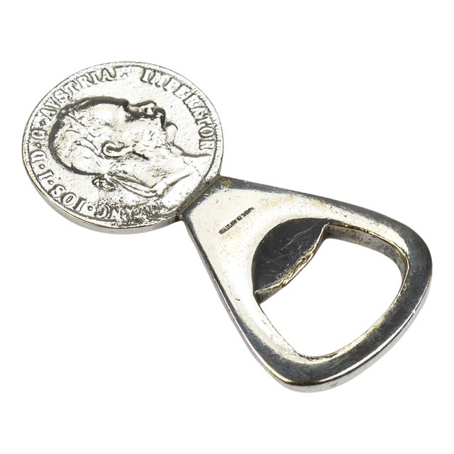 Silvered Brass Bottle Opener Habsburg 2 Florin Coin attributed to Carl Auböck, Austria 1950 For Sale