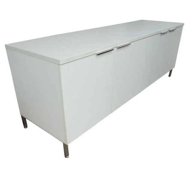Mid-Century Modern Modern White Chrome Knoll Style Credenza For Sale - Image 3 of 11