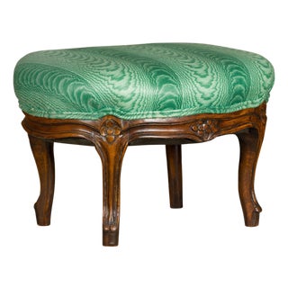 French Louis XV Style 19th Century Wooden Footstool with Carved Cabriole Legs For Sale