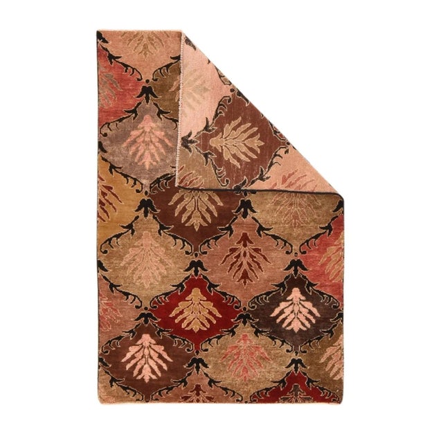 This borderless scatter displays an allover large textile pattern of dark chocolate acanthus-defined curvy diamond...