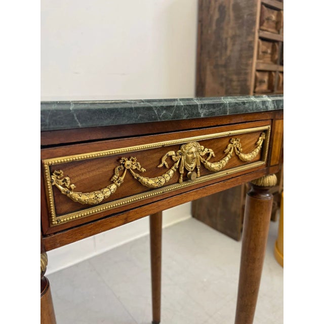 Stone 1970s Vintage Green Marble Top Stand on Wheels With Gold Colored Motif of Woman. For Sale - Image 7 of 9