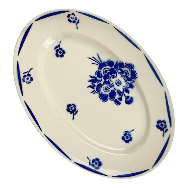 Oval Dish with Blue Floral Pattern from Badonviller, 1920s For Sale