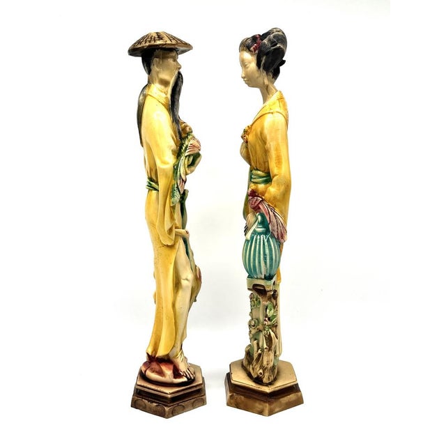 1970s Large Vintage Chinoiserie Sculptural Figures in Resin, 1970s, Set of 2 For Sale - Image 5 of 18