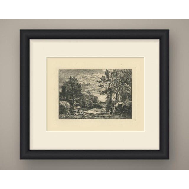 An unlettered English landscape etching of a wooded lane, probably after John Constable, from the same small format as our...