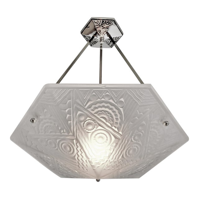 French Art Deco Pendant Light by Le Verre Artistique Di Lauro - 1930 Chandelier France For Sale