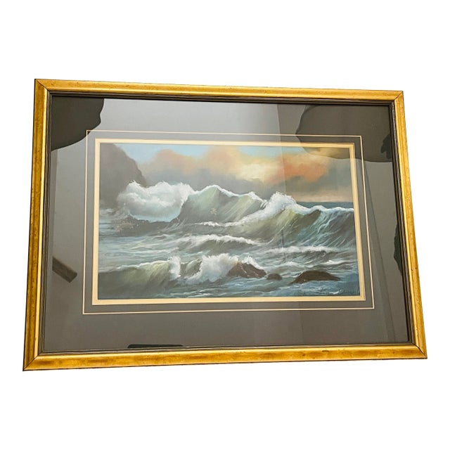 1970s Seascape Watercolor Pastel Painting by Christine Douglass For Sale