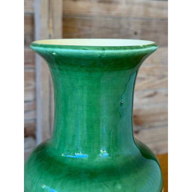 Vintage Green Glazed Ceramic Vase With Natural Fiber Wrap For Sale - Image 4 of 11
