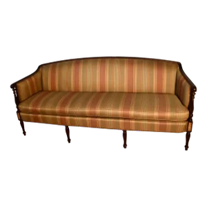1910 Antique Hickory English Sheraton Mahogany & Maple Inlay Spring-Seat Sofa
