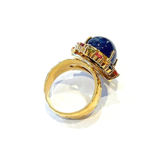 Late 20th Century Bochic “Capri” Vintage Blue Sapphire & Multi Sapphire Ring Set In 18K Gold & Silver For Sale - Image 5 of 8
