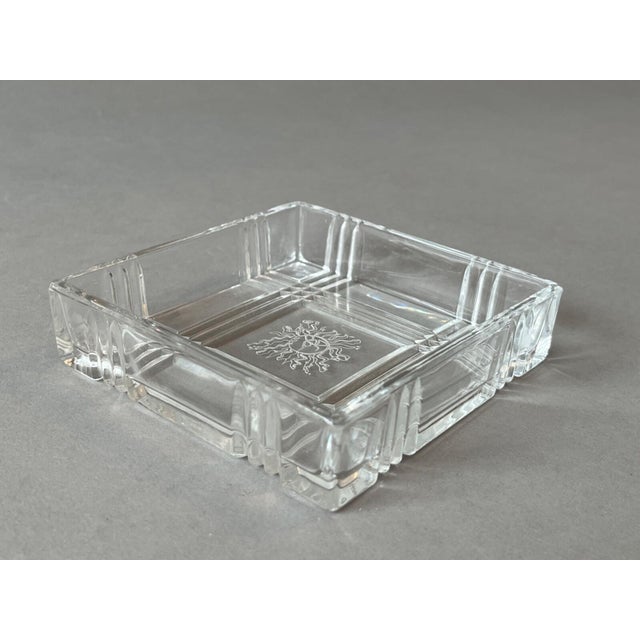 Cut Glass Crystal 4.25" Square Ashtray Trinket Tray W/ Etched Sun Vintage For Sale - Image 4 of 4