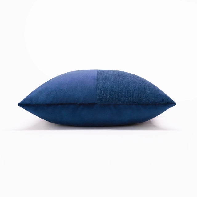 Double blue velvet cushion cover by lorenza briola for lo decor the geometrical shape of this elegant cushion is adorned...