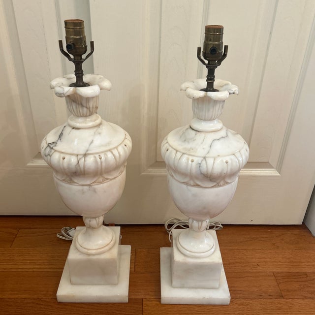 Pair handsome useful large Italian alabasters lamps on square bases
