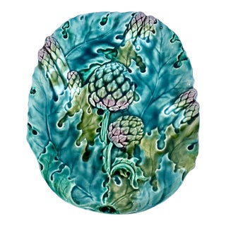 Antique French Lunéville Majolica Asparagus & Artichoke Platter by Keller & Guérin For Sale