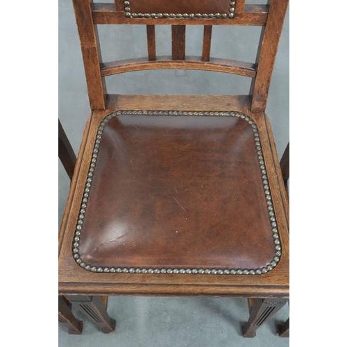 Brown Art Nouveau Style Dining Chairs in Oak with Cowhide Leather, Set of 4 For Sale - Image 8 of 18
