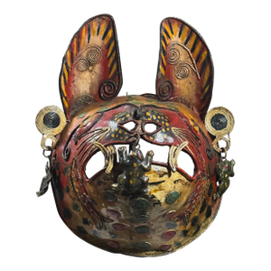 Vintage Mexican Folk Art Polychrome Metal Tigre Mask (C. 1940s)
