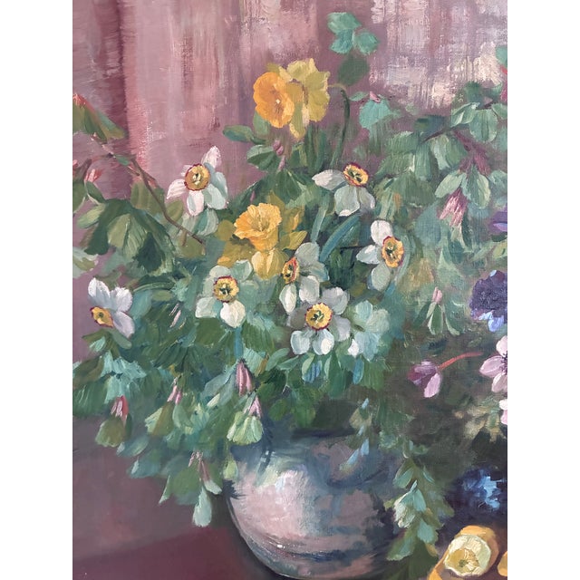 Large Vintage Original Floral Still Life Painting With Fruit For Sale - Image 12 of 18