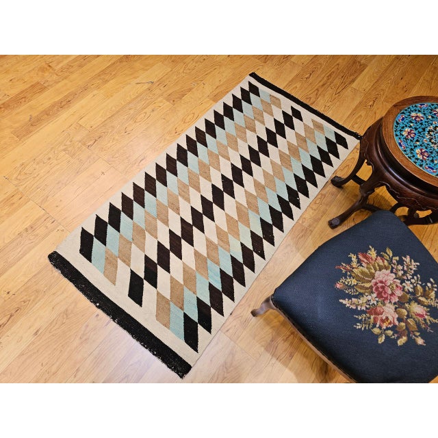 Vintage Navajo Rug, Eye Dazzler Pattern, Wool & Cotton, Native American Wall Art, 3x5 For Sale - Image 10 of 12