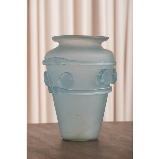Vintage Frosted Aqua Glass Vase For Sale - Image 15 of 18