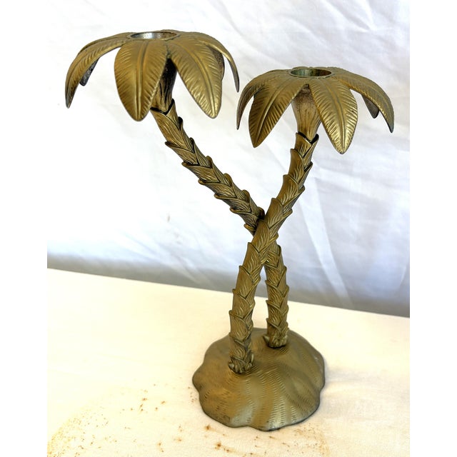 Hollywood Regency Vintage Godinger Double Crossed Palm Tree Candlesticks- A Pair For Sale - Image 3 of 15