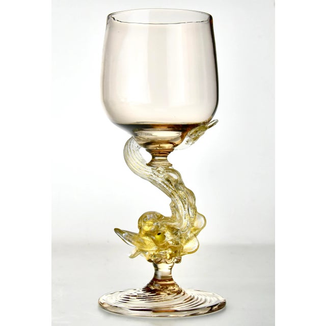 Figurative Vintage Mid-Century Hand Blown Venetian Dolphin Goblets- Set of 7 For Sale - Image 3 of 12