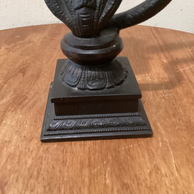 Vintage Handcrafted Bronze Statue of Lord Krishna Dancing on the Serpent Kaliya For Sale - Image 4 of 12