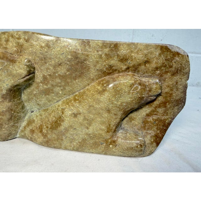 Antique Signed Carved Soapstone Eva Itulu Canadian Seal Eskimo Sculpture Inuit For Sale - Image 14 of 16