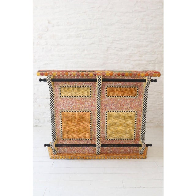 An incredible bar and stool set, entirely decorated with seashells, created by a Breton shell artist in the 1950s or 60s...