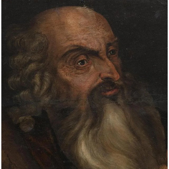 Italian School "Apostle" 17th Century Oil on oak wood Carved and gilded wooden frame. Small defects. Dim.: 44 x 58 cm good...