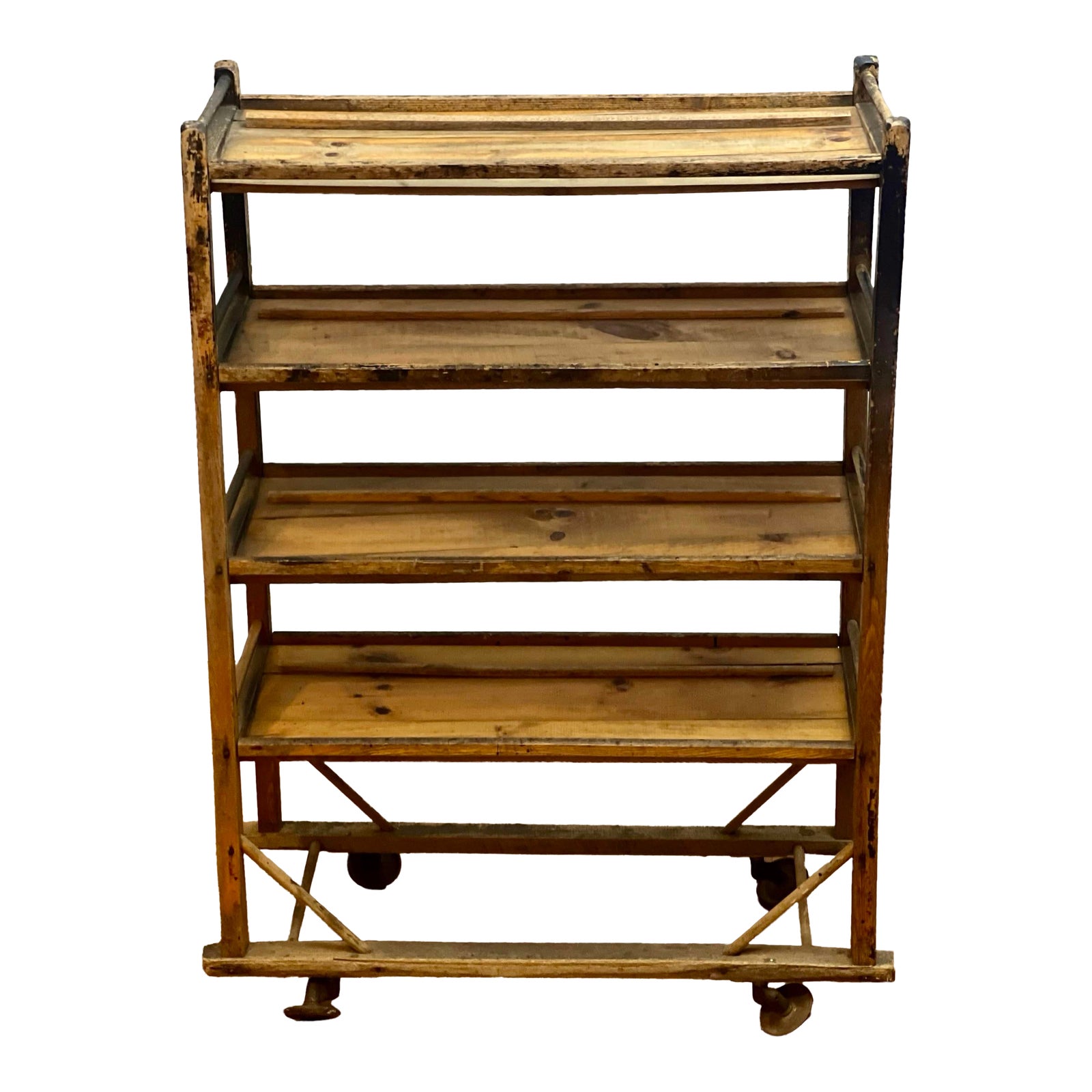 19th Century Industrial Rolling Shoe Rack | Chairish