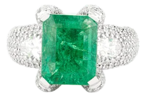 4.55 Ct Emerald and Diamond Asian Cocktail Ring Size 7