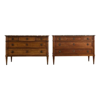 Pair of Louis XVI Style Marble Top Commodes Chest of Drawers For Sale