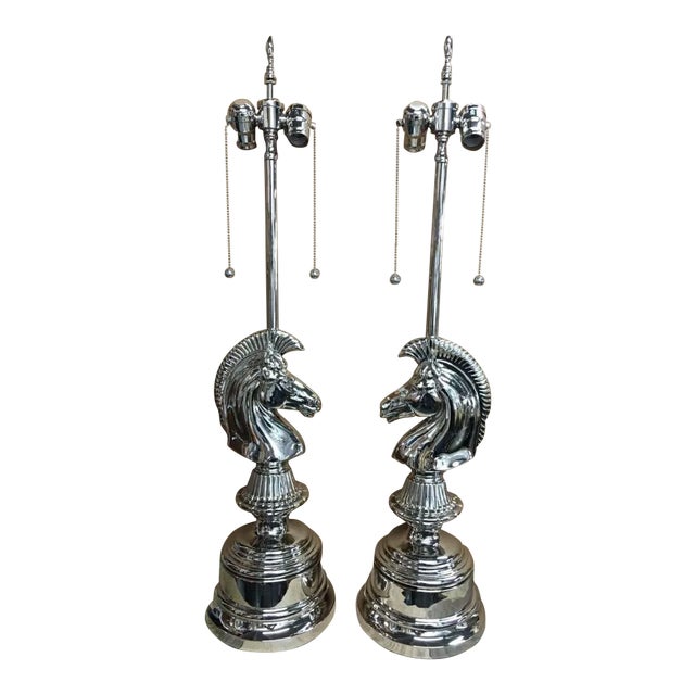 1930's Vintage Art Deco Horse Head Chrome Lamps- A Pair For Sale