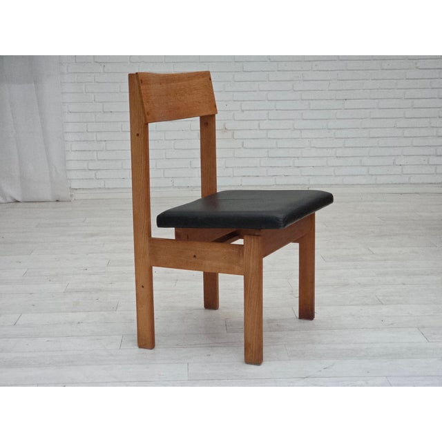 Vintage Danish Church Chairs in Leather and Oak, 1960s, Set of 3 For Sale - Image 6 of 18