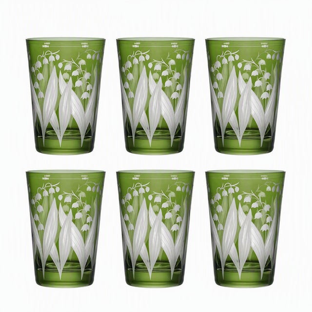 French Country ARTEL Lily of the Valley Tumbler in Khaki Green, Set of 6 For Sale - Image 3 of 3