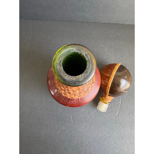 Vintage Italian Leather Wrapped Decanter Mid Century Modern Made in Italy 14" For Sale - Image 6 of 12
