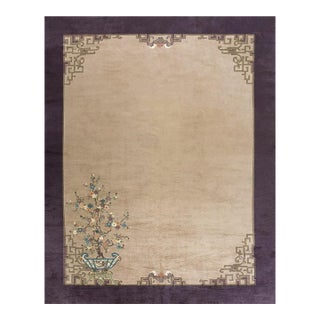 1920s Tan Sand Chinoiserie Antique Chinese Art Deco Carpet 9'3'' X 11'8' Rug For Sale
