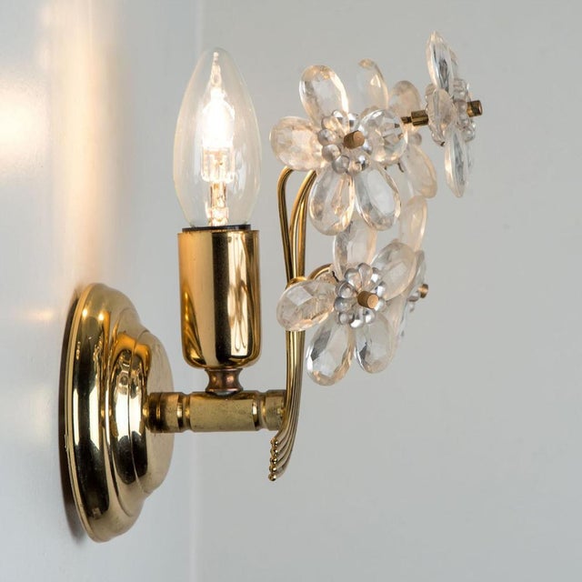 Flower Crystal and Gold Wall Light attributed to Palwa, Germany, 1970s, Set of 2 For Sale - Image 10 of 12