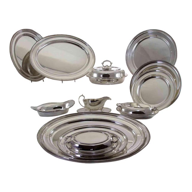 1970s Silverplate Dinner Service Imperial Suite of 15 Piece Matching Set With Bead Applied Border For Sale