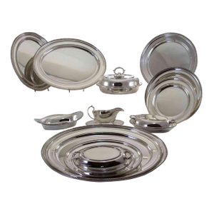 1970s Silverplate Dinner Service Imperial Suite of 15 Piece Matching Set With Bead Applied Border
